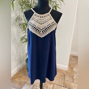 Lilly Pulitzer Navy Dress with Gold Lace